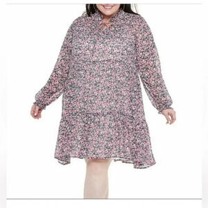 EVRI Floral Tiered Chiffon Dress Sheer